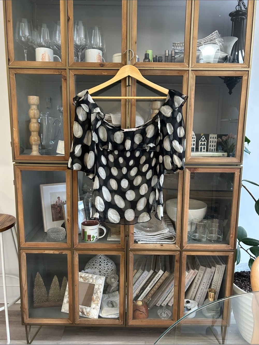 RED Valentino Black Silk Blouse with White Polka Dots